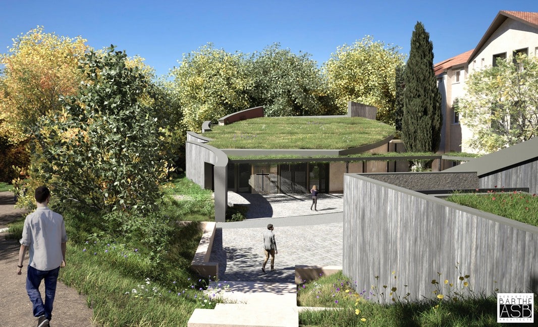 Depuis la cour d'accueil, il sera possible de monter à la Salle du bois en empruntant un nouvel escalier.